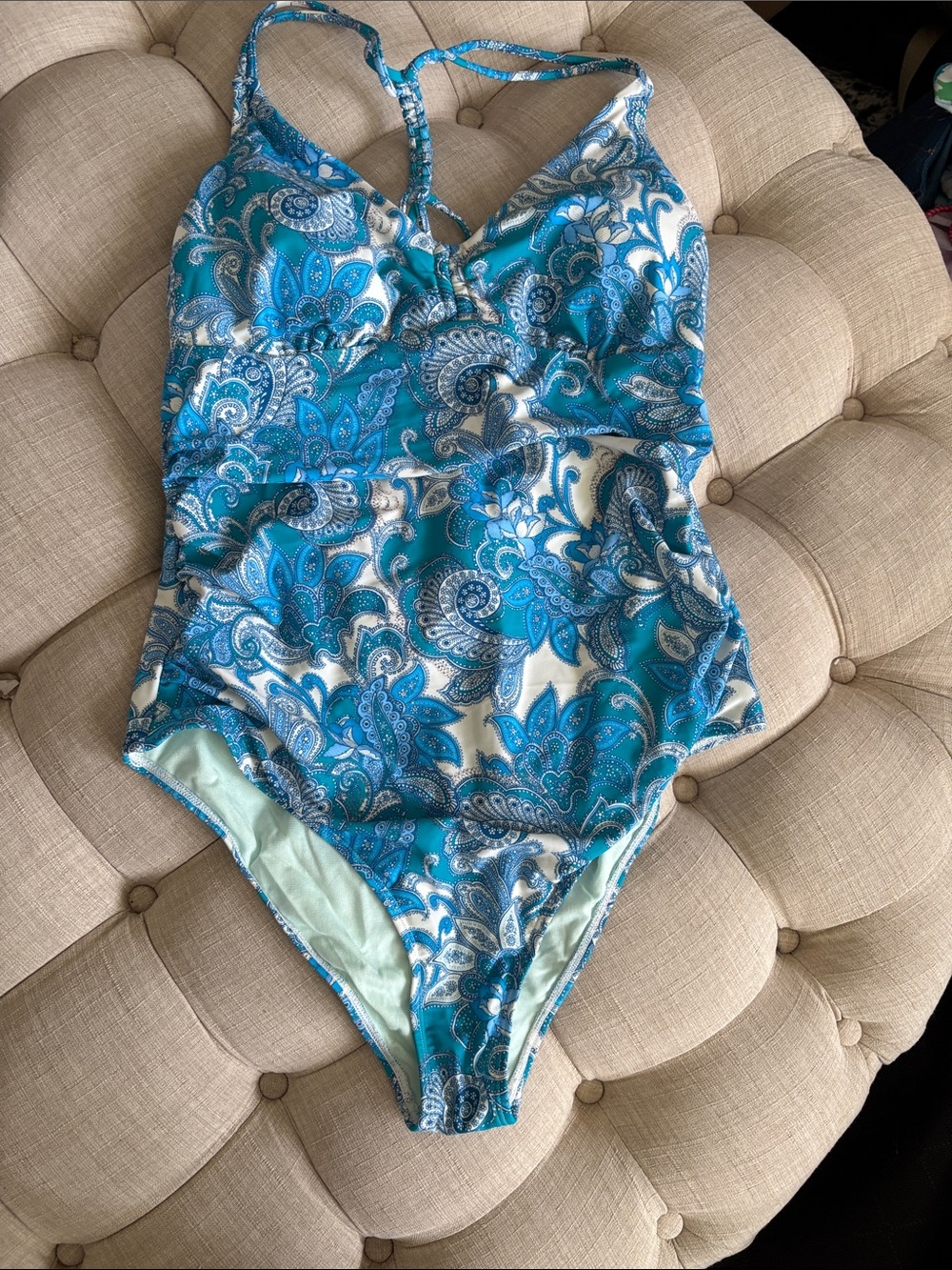 Cupshe Blue & White Paisley One-Piece Swimsuit